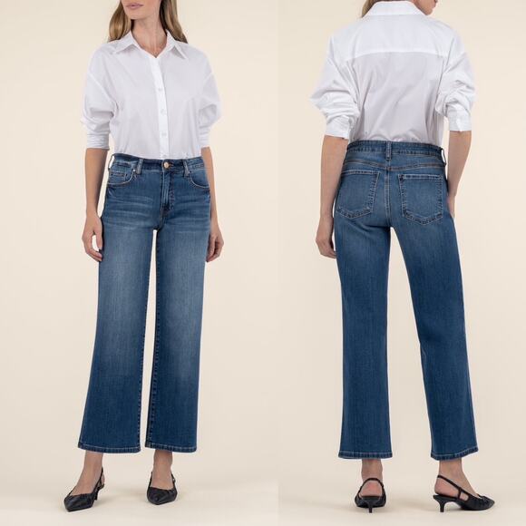 Kut From The Kloth High Rise Charlotte Fab Ab Cropped Wide Leg Jeans size 14 - Picture 1 of 16